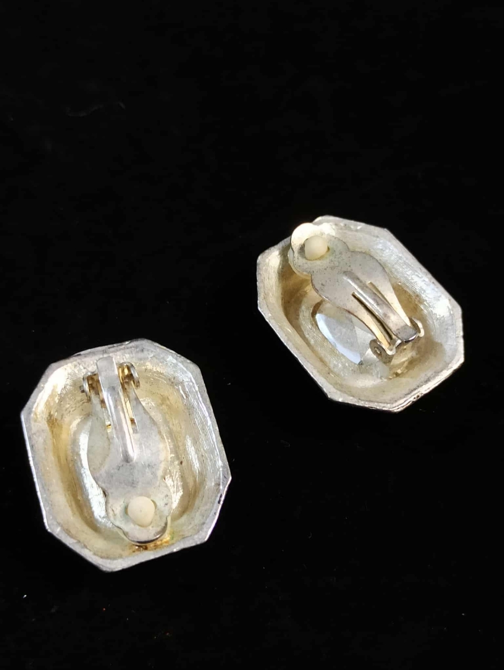Vintage 80’s Amber Faceted Glass Statement Earrings Silver Tone Heavy Art Deco - Picture 6 of 11